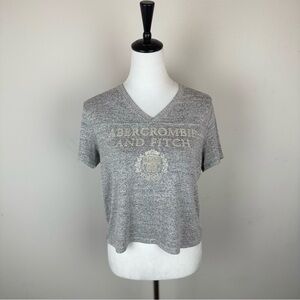 Abercrombie & Fitch Women’s Gray V-Neck Short Sleeve Logo Crop Top Size L